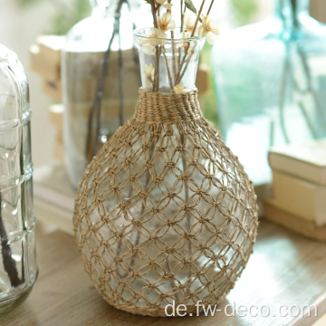 Custom Round Vintage Rattan verpackte Glasblumenvasen